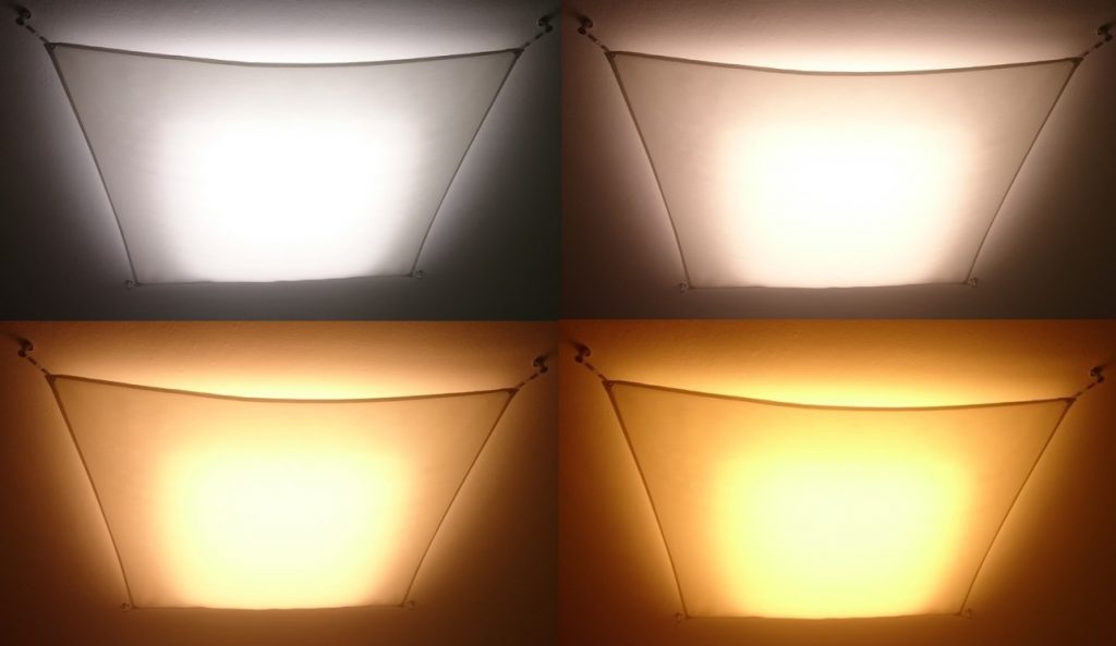Leuchtendes LED-Lichtsegel mit gemischtem warmweißem und kaltweißem Licht.